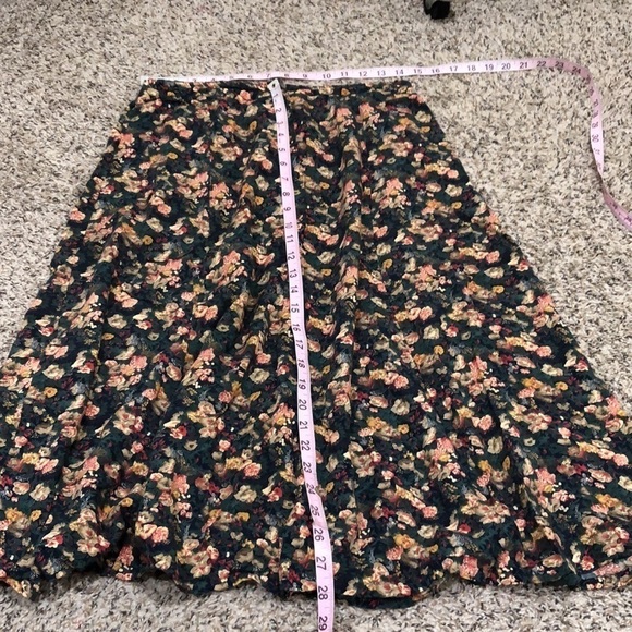 Vintage Midi Skirt Size Medium Dark Forest Green Flora Print High Waisted - Picture 7 of 8